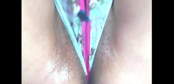  Sexy latina cam babe rubs soaking wet pussy through panties